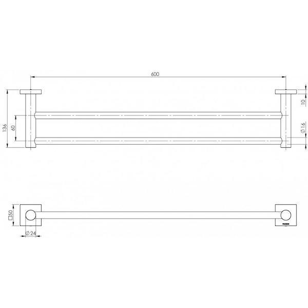 Phoenix RadII Double Towel Rail Square Plate - Brushed Nickel - Burdens Plumbing