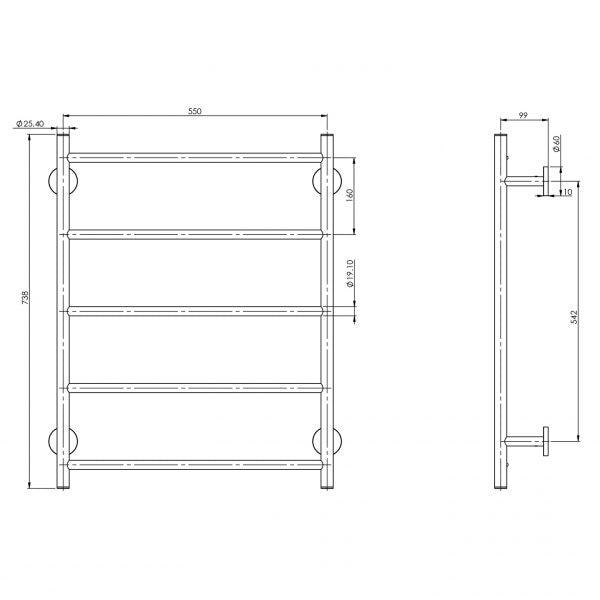 Phoenix Radii Heated Towel Ladder 550mm Round Plate - Burdens Plumbing