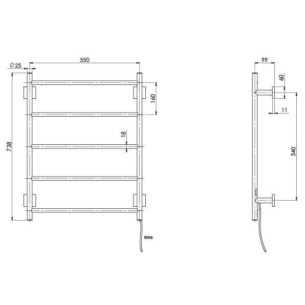 Phoenix Radii Heated Towel Ladder 550mm Square Plate - Burdens Plumbing