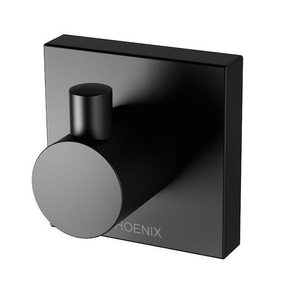 Phoenix Radii Robe Hook Square Plate-Matte Black - Burdens Plumbing