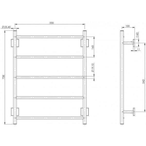 Phoenix RadII Towel Ladder Square Plate - Chrome - Burdens Plumbing