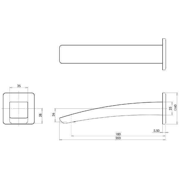 PHOENIX RUSH WALL BASIN OUTLET 180MM BRUSHED NICKEL RU774-40 - Burdens Plumbing