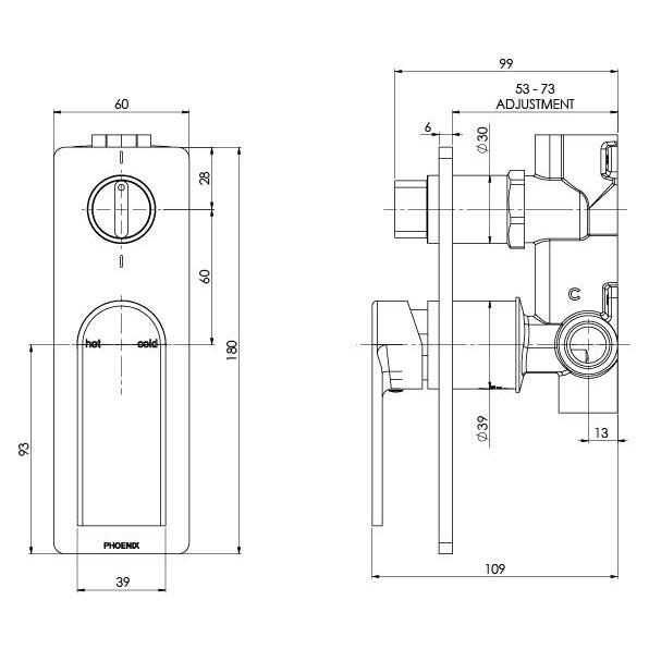 Phoenix Teel Shower/Bath Diverter Mixer - Chrome - Burdens Plumbing