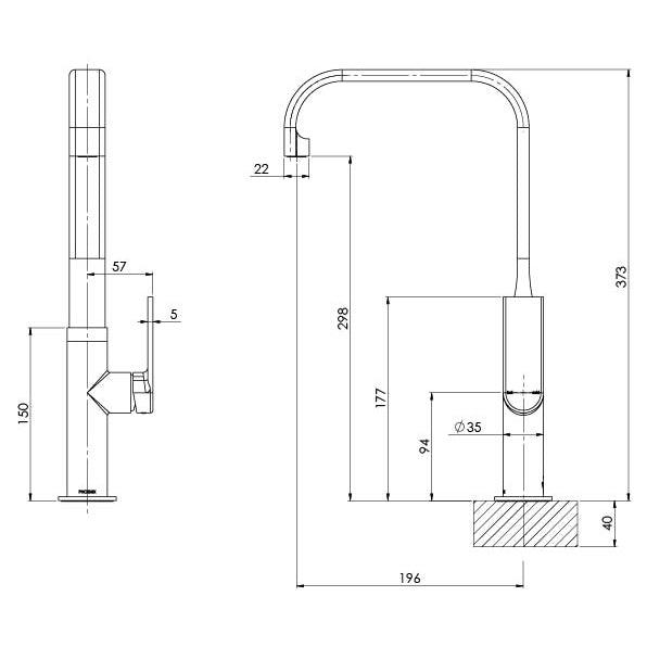 Phoenix Teel Sink Mixer 200mm Squareline - Chrome - Burdens Plumbing