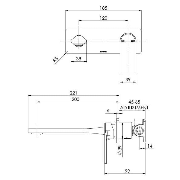 Phoenix Teel Wall Basin/Bath Mixer Set 200mm - Chrome - Burdens Plumbing