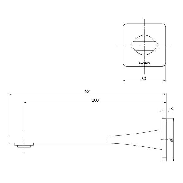 Phoenix Teel Wall Bath Outlet 200mm - Matte Black - Burdens Plumbing