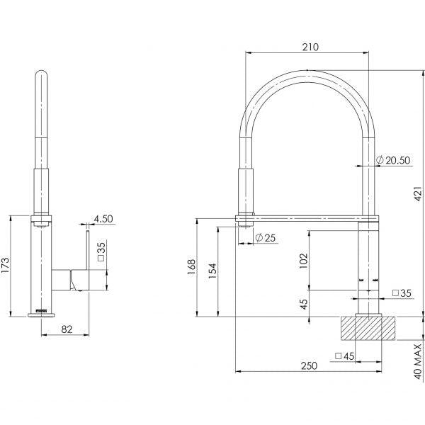 Phoenix Vezz Flexible Hose Sink Mixer (Square)-Brushed Nickel - Burdens Plumbing