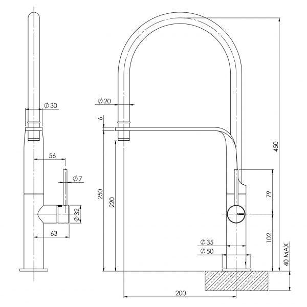 Phoenix Vido Flexible Hose Sink Mixer - Matte Black - Burdens Plumbing