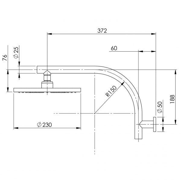 Phoenix Vivid Curved Shower Arm & 230mm Rnd Rose Chrome - Burdens Plumbing