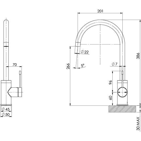 Phoenix Vivid Slimline 316 Stainless Steel Sink Mixer 200mm Gooseneck - Burdens Plumbing