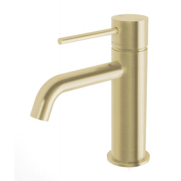 Phoenix Vivid Slimline Basin Mixer Curved Outlet - Brushed Gold - Burdens Plumbing