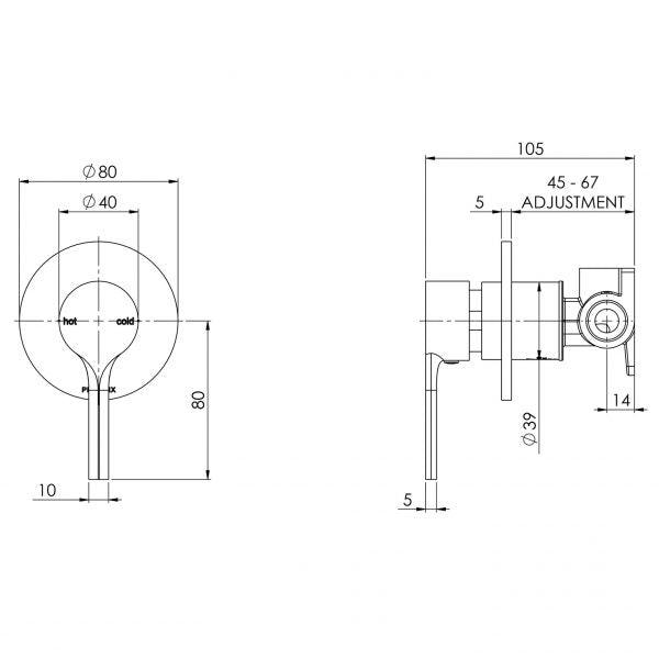 Phoenix Vivid Slimline Oval Shower/Wall Mixer - Brushed Nickel - Burdens Plumbing