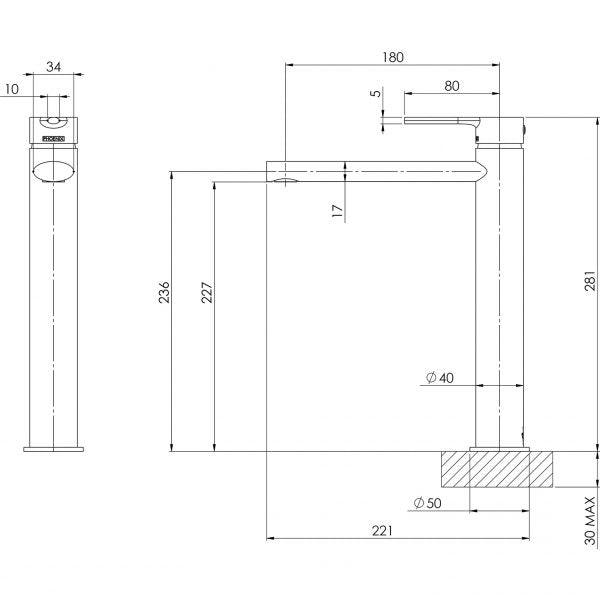 Phoenix Vivid Slimline Oval Vessel Mixer - Brushed Nickel - Burdens Plumbing