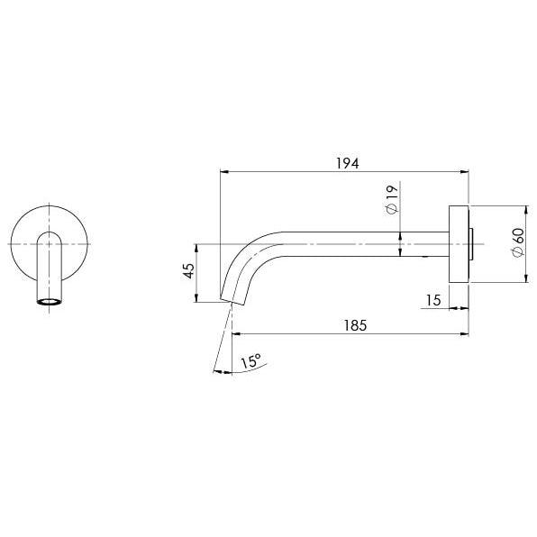 Phoenix Vivid Slimline Plus Wall Basin/Bath Outlet 180mm - Brushed Gold - Burdens Plumbing