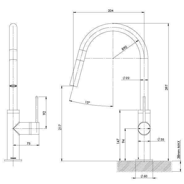 Phoenix Vivid Slimline Pull Out Sink Mixer Brushed Nickel - Burdens Plumbing