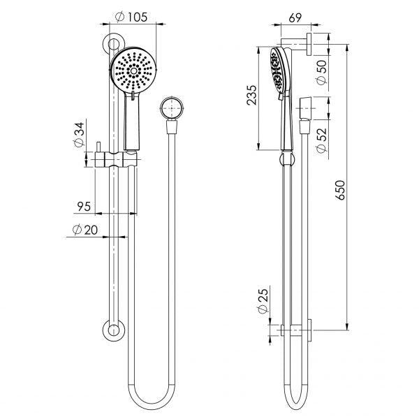 Phoenix Vivid Slimline Rail Shower - Brushed Nickel - Burdens Plumbing