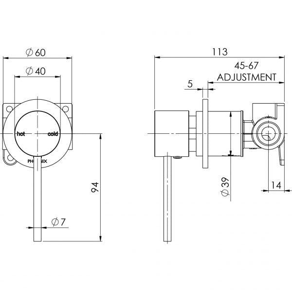 Phoenix Vivid Slimline Shower/Wall Mixer 60mm Backplate Gun Metal - Burdens Plumbing