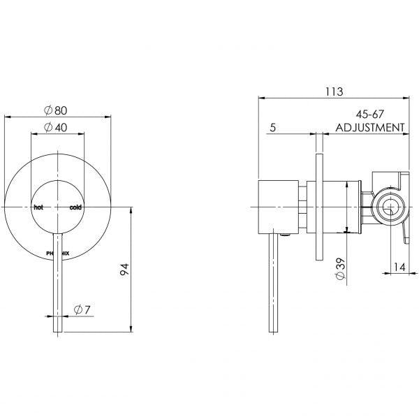 Phoenix Vivid Slimline Shower/Wall Mixer Brushed Nickel - Burdens Plumbing