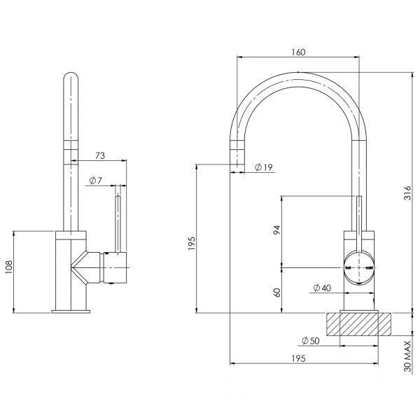 Phoenix Vivid Slimline Side Lever Sink Mixer 160mm Gooseneck Brushed Gold - Burdens Plumbing