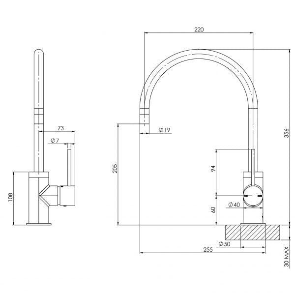 Phoenix Vivid Slimline Side Lever Sink Mixer 160mm Gooseneck-Brushed Nickel - Burdens Plumbing