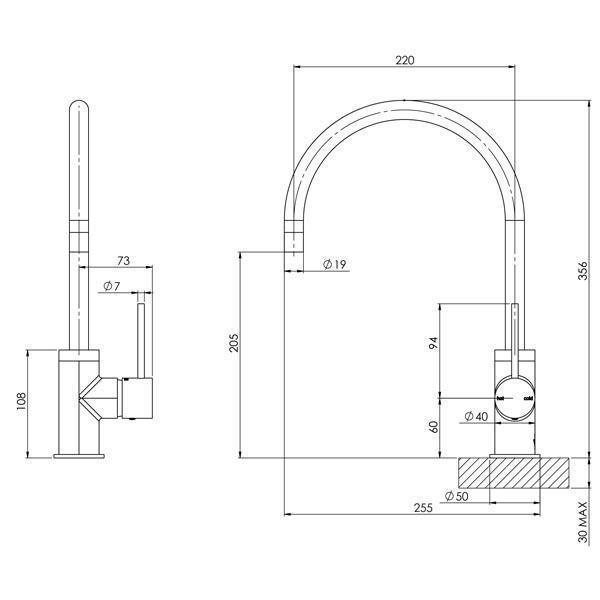 Phoenix Vivid Slimline Side Lever Sink Mixer 220mm Gooseneck-Matte Black - Burdens Plumbing