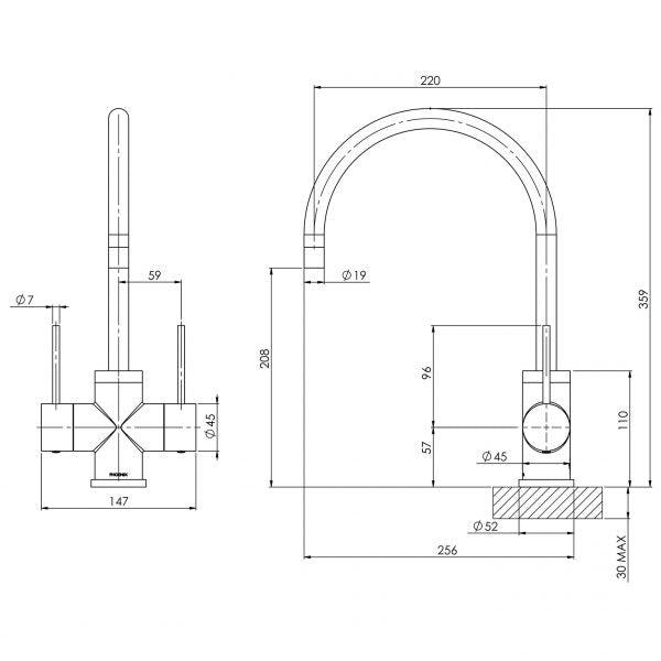 Phoenix Vivid Slimline Twin Handle Sink Mixer 220mm G/N - Burdens Plumbing