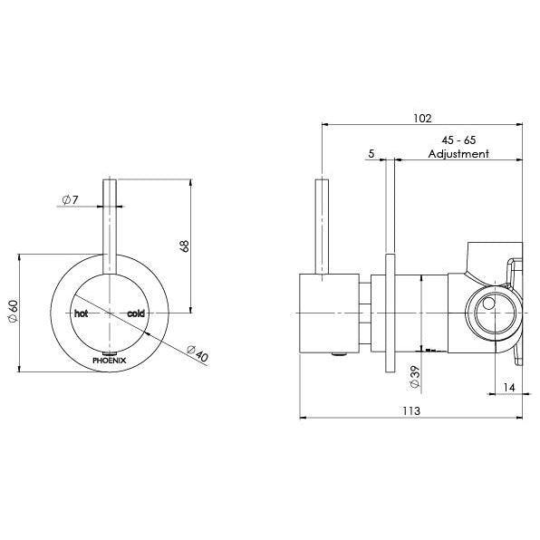 Phoenix Vivid Slimline Up Shower/Wall Mixer-Brushed Nickel - Burdens Plumbing