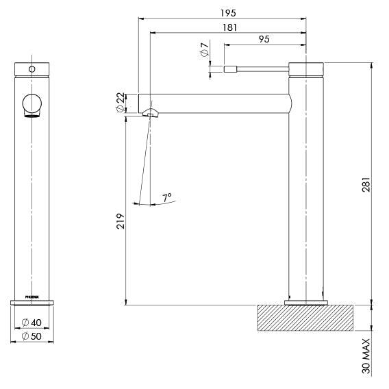 Phoenix Vivid Slimline Vessel Mixer 316 Stainless Steel - Burdens Plumbing