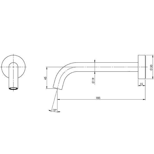 PHOENIX VIVID SLIMLINE WALL BATH OUTLET 180MM CURVED CHROME - Burdens Plumbing