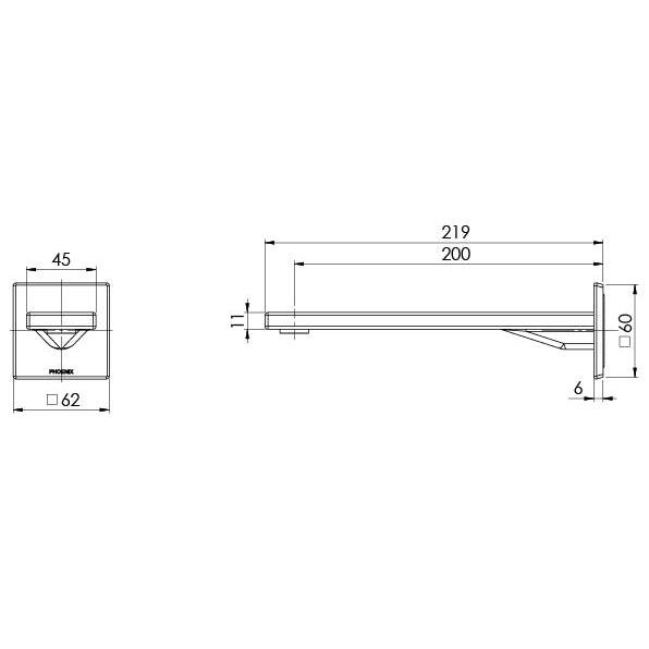 Phoenix Zimi Wall Basin Outlet 200mm - Chrome - Burdens Plumbing