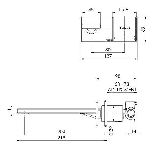 Phoenix Zimi Wall Basin/Bath Mixer Set 200mm - Chrome - Burdens Plumbing