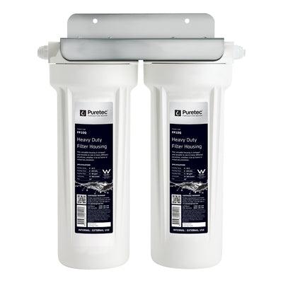 PURETEC TWIN UNDERSINK FILTER HOUSING WHITE BOWL 1/4' CONNECTION CD13 - Burdens Plumbing