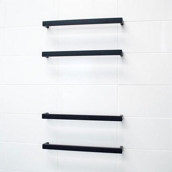 Radiant 12V Single Bar Square Heated Towel Rail Matte Black - Burdens Plumbing