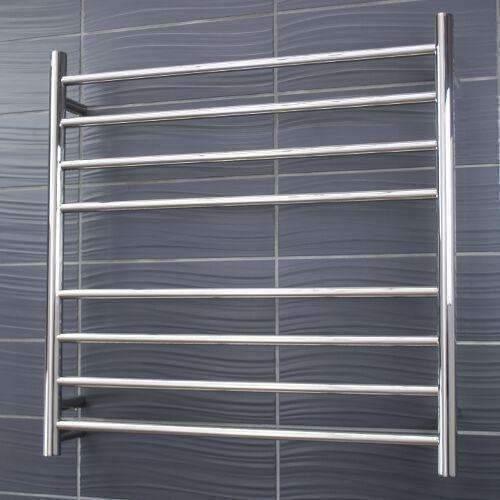 Radiant 8 Bar Round Heated Rail 750X750 Polished S/S Right Hand - Burdens Plumbing