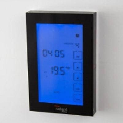 RADIANT GLASS FRONTED TOUCH SCREEN THERMOSTAT VERTICAL MOUNTED BLACK GTSB-TH-V - Burdens Plumbing