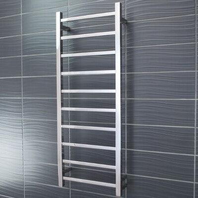 RADIANT POLISHED SQUARE HEATED TOWEL RAIL LEFT 430 X 1100MM STR430LEFT - Burdens Plumbing