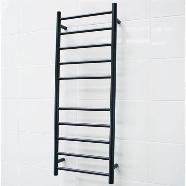 Radiant Round 10 Bar Non-Heated Towel Ladder 430 X 1100 Matte Black - Burdens Plumbing