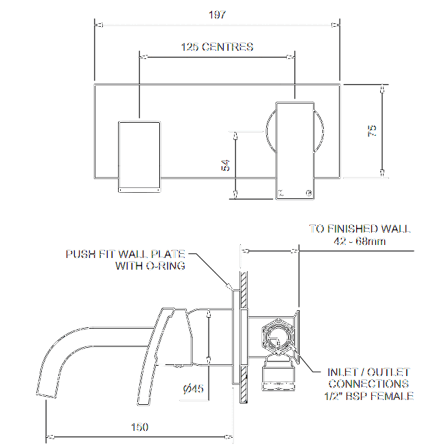 Ram Aviad Horizontal Wall Mixer Set 150mm