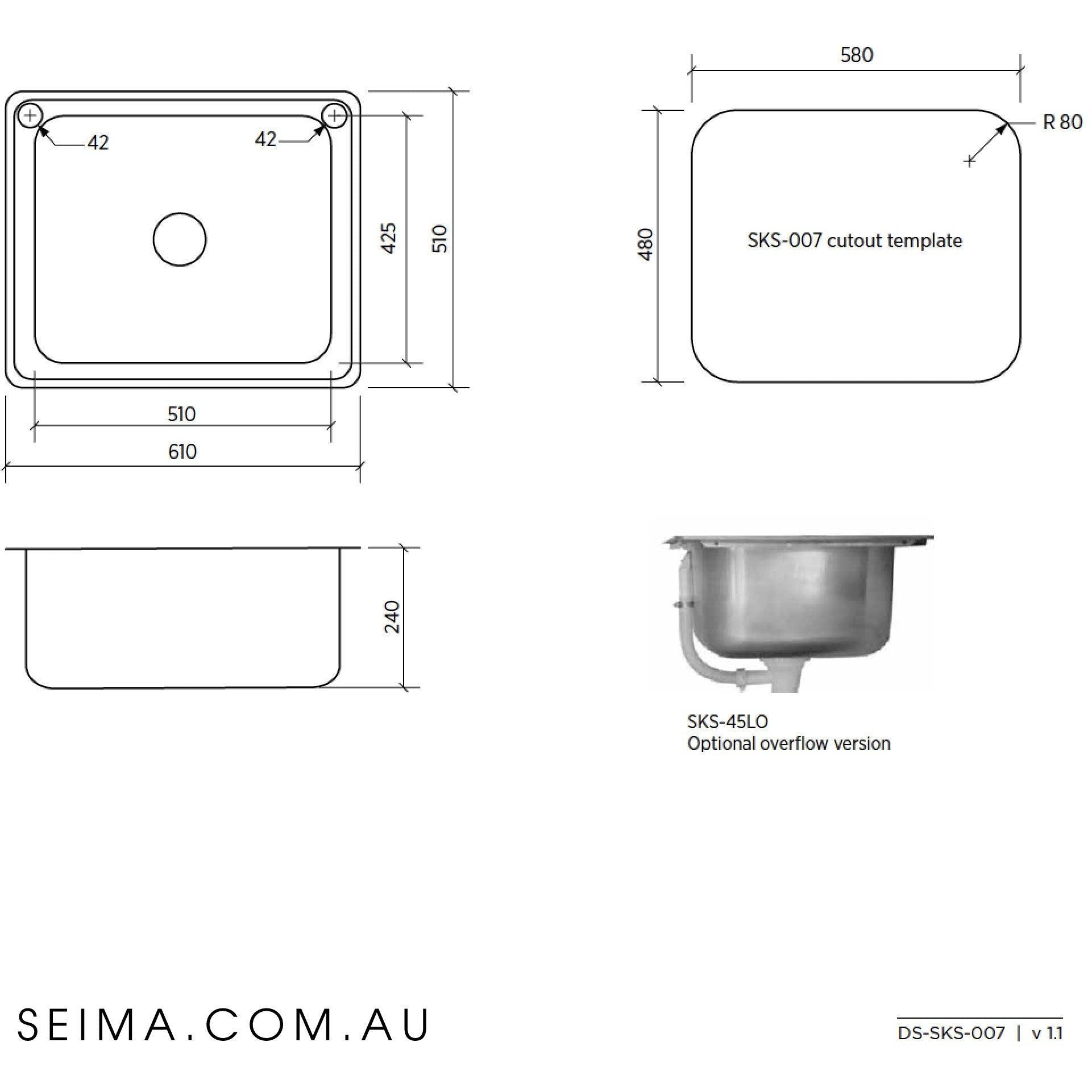 Seima Acero 007 Classic 45 Litre Laundry Sink 2 Tap Holes No Overflow - Burdens Plumbing