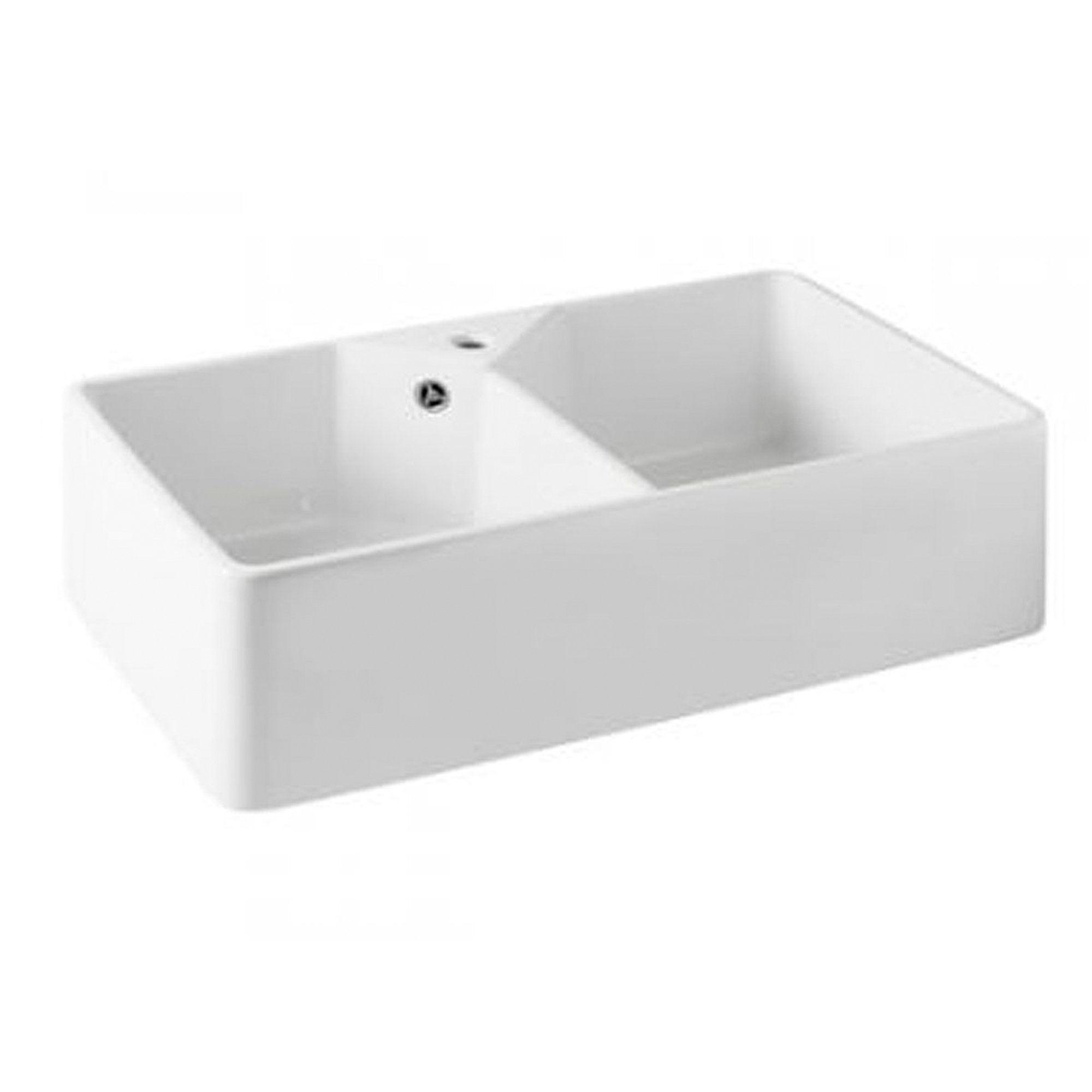 T&H Chester 80 X 50 Double Bowl Fireclay Sink 1Th Including Overflow Kit - Burdens Plumbing