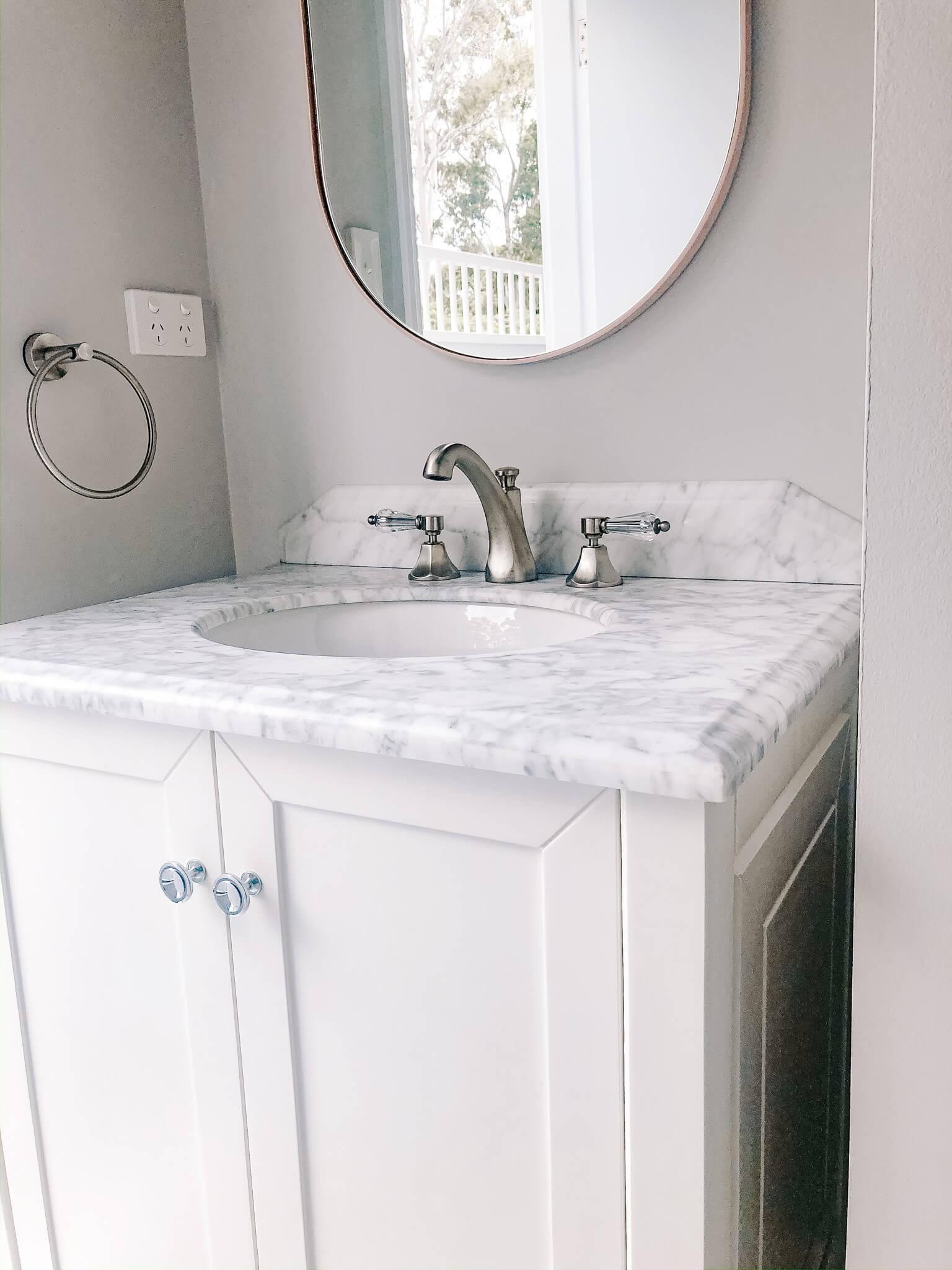 T&H COVENTRY 75 X 55 SATIN WHITE VANITY REAL MARBLE TOP & CERAMIC U/C BASIN - Burdens Plumbing