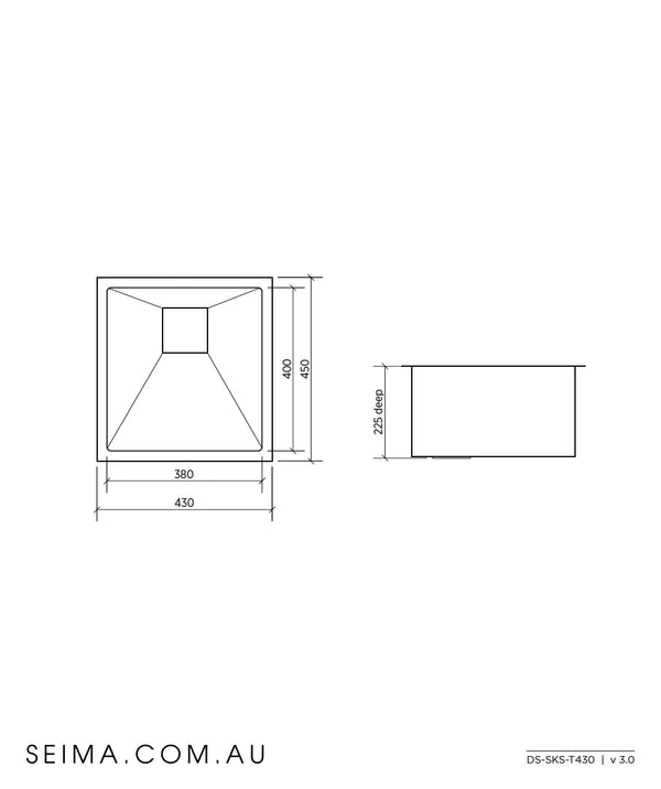 Tetra Pro S/S Sink 1B Inner380X400 By Seima(Seima P#:Sks-T430) - Burdens Plumbing