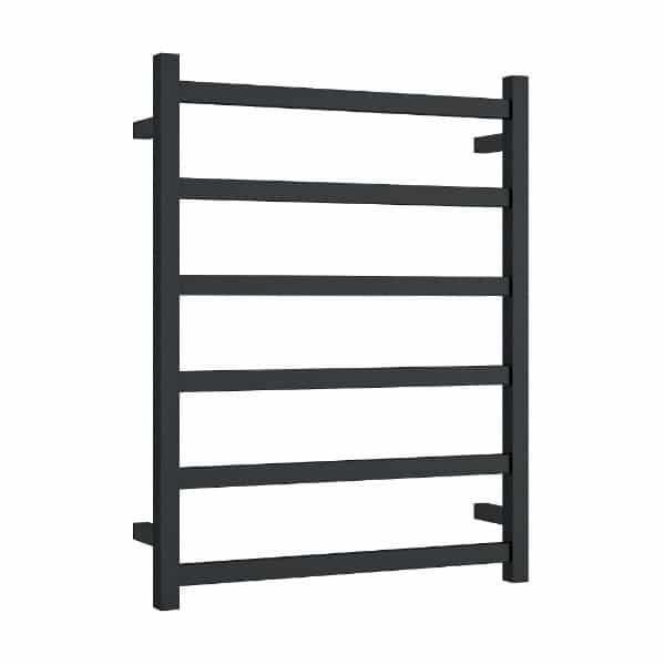 Thermogroup 6 Bar Thermorail Matte Black Straight Square Heated Towel Ladder 600mm - Burdens Plumbing