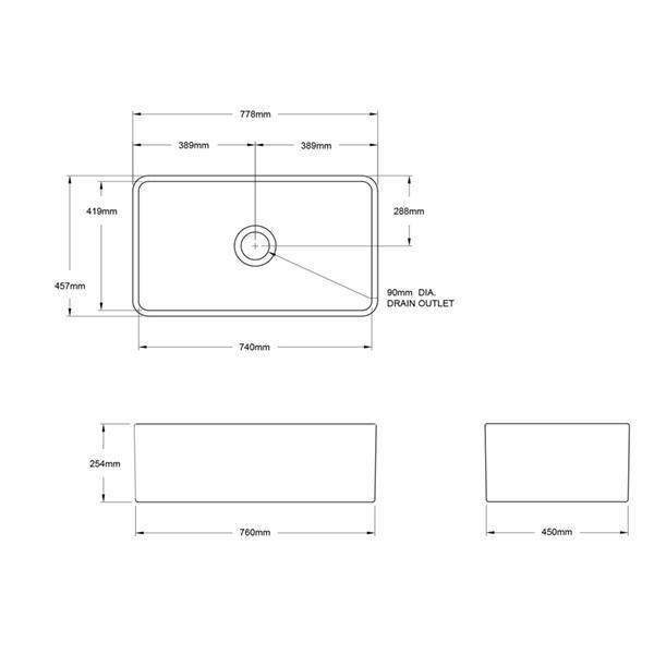 Turner Hastings Novi 75 X 46 Fine Fireclay Butler Sink - Matte Black - Burdens Plumbing