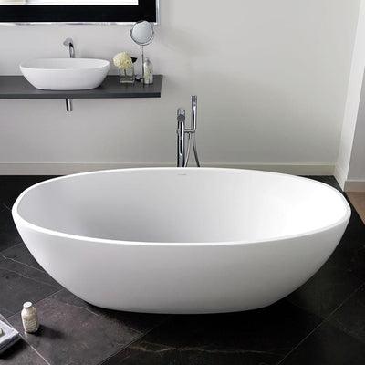 V+A BARCELONA 2 MATTE STONE FREESTANDING BATH WITH VOID NO OVERFLOW QUARRYCAST WHITE MATTE - Burdens Plumbing