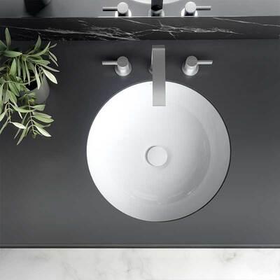 V+A KAALI 48 UNDERCOUNTER BASIN WITH INTERNAL OVERFLOW QUARRYCAST WHITE - Burdens Plumbing