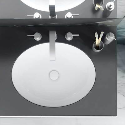 V+A KAALI 60 UNDERCOUNTER BASIN WITH INTERNAL OVERFLOW QUARRYCAST WHITE - Burdens Plumbing
