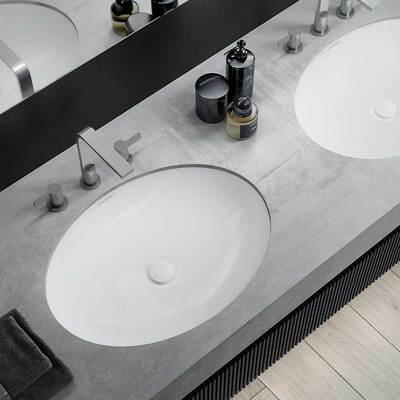 V+A KAALI 65 UNDERCOUNTER BASIN WITH INTERNAL OVERFLOW QUARRYCAST WHITE - Burdens Plumbing