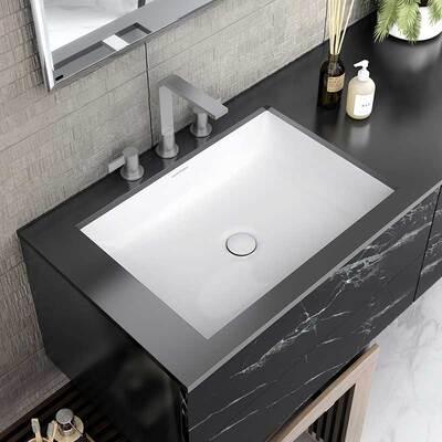 V+A KALDERA 62 UNDERCOUNTER BASIN WITH INTERNAL OVERFLOW QUARRYCAST WHITE - Burdens Plumbing