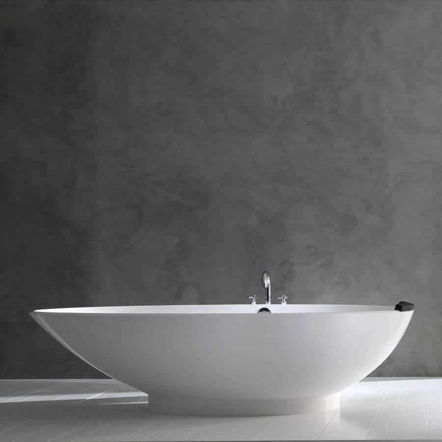 V+A Napoli Freestanding Egg-Shaped Bath No Overflow Quarrycast White - Burdens Plumbing